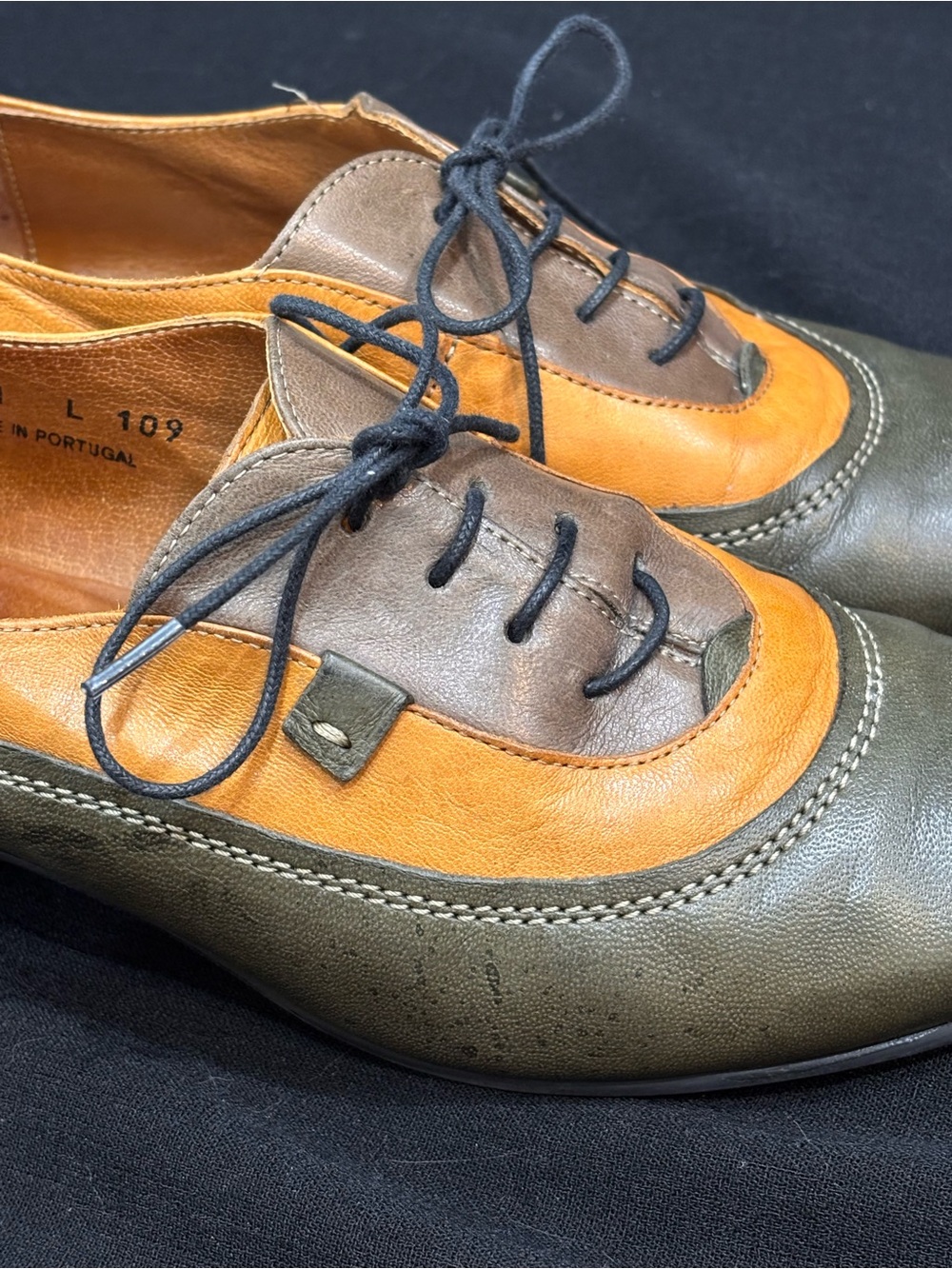 FIDJI Portugal Leather Lace-Up Oxfords EU 40 US 9 Olive Tan Artisan Lagenlook - Picture 10 of 10